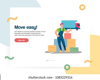 Web design template vector with mover worker helps with cargo