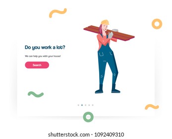 Web design template vector with woman working a builder