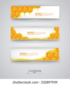 Web design templates. Set of Banners with Honey Backgrounds. Geometric  Abstract Modern Vector Illustration.