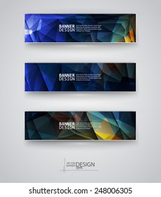 Web design templates. Set of Banners with Blue Triangle Backgrounds. Geometric  Abstract Modern Vector Illustration.