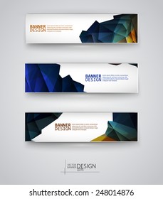 Web design templates. Set of Banners with Blue Triangle Backgrounds. Geometric  Abstract Modern Vector Illustration.
