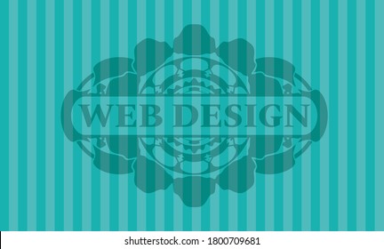 Web design text inside Turquoise badge. Bars fancy background. Illustration. 