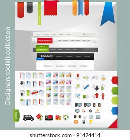 Web design toolkit including icons and navigation menus