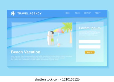 web design travel agency, landing page template for summer vacation vector design