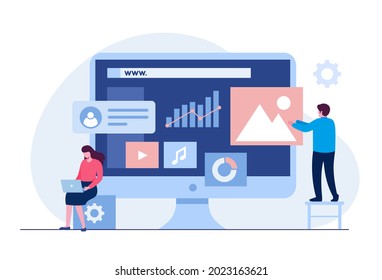 Web design, ui ux and programmer with computer, software developer, flat illustration vector