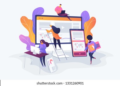 Web design, User Interface UI and User Experience UX content organization. Web design development concept. Vector isolated concept illustration. 3D liquid design with floral elements.