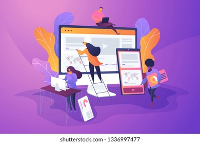 Web design, User Interface UI and User Experience UX content organization. Web design development concept. Vector isolated concept illustration. 3D liquid design with floral elements.