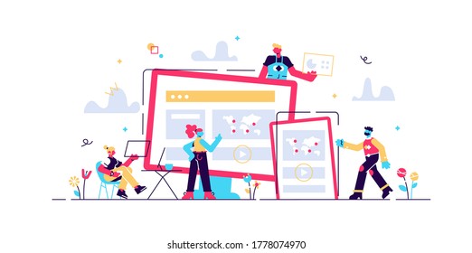 Web design, User Interface UI and User Experience UX content organization. Web design development concept. Vector isolated concept illustration. 3D liquid design with floral elements.