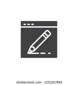 Web design vector icon. filled flat sign for mobile concept and web design. Website page and pen tool simple solid icon. Symbol, logo illustration. Pixel perfect vector graphics