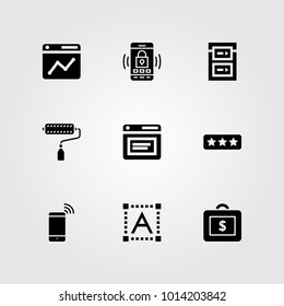 Web Design vector icon set. responsive, text editor, paint roller and briefcase