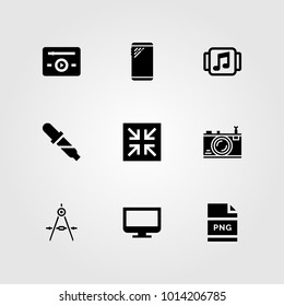 Web Design vector icon set. pipette, monitor, music player and smartphone