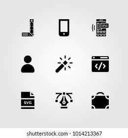 Web Design vector icon set. browser, magic wand, smartphone and briefcase