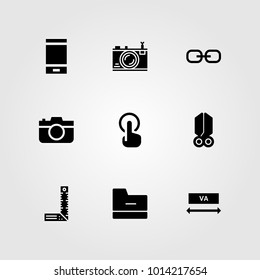Web Design vector icon set. ruler, tap, scissors and photo camera