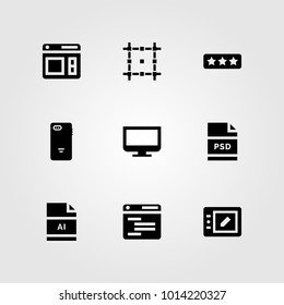 Web Design vector icon set. browser, rate, ai and monitor