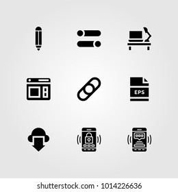 Web Design vector icon set. slider, cloud download, browser and eps