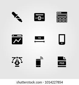Web Design vector icon set. psd, pipette, writing and smartphone