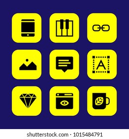 Web Design vector icon set. image, diamond, tea cup and browser