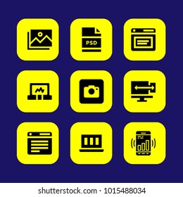 Web Design vector icon set. browser, psd, image and photo camera