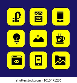 Web Design vector icon set. light bulb, tea cup, image and folder