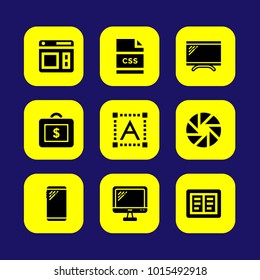 Web Design vector icon set. color palette, browser, briefcase and tv