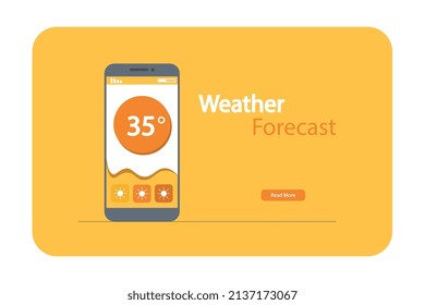 Web design for weather application, vector size, smartphone with text for commercial use.
