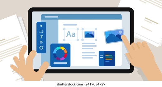 web design website designer working on large screen    create interface layout using software