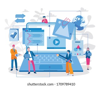 Web design. website page development. .Vector illustration for web banner, infographics, mobile. People are engaged in web design.