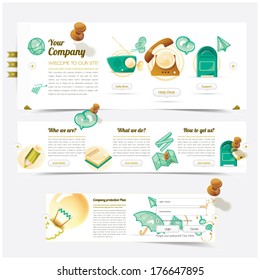 Web design website template with colorful and doodle icons 