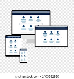 Web Design. Website template for monitor, laptop, tablet, phone. Elements for mobile and web applications. User Interface UI and User Experience UX content organization. landing page, banner.
