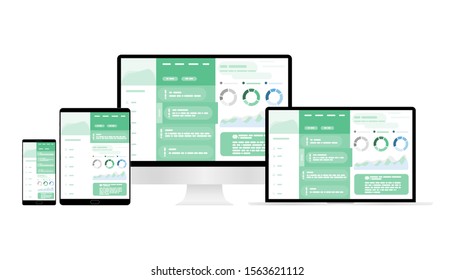 Web Design. Website template for monitor, laptop, tablet, phone. Elements for mobile and web applications. User Interface UI and User Experience UX content organization. landing page, banner.