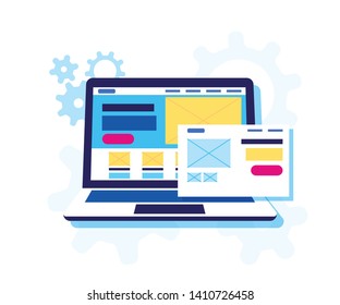 Web design website template. Prototyping of User Interface UI and User Experience UX content organization. Template for landing page, banner. Vector illustration, flat design.