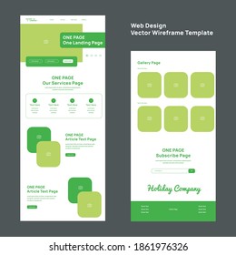 Web design wireframe template in green color holiday concept for business