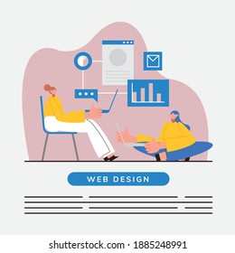 Web design and women with laptops, Technology internet and media theme Vector illustration