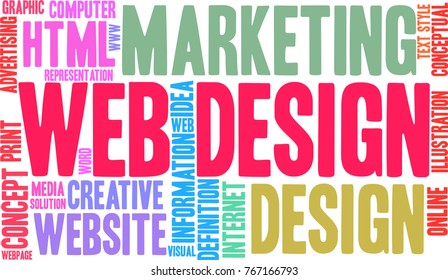 Web Design word cloud on a white background. 