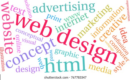 Web Design word cloud on a white background. 
