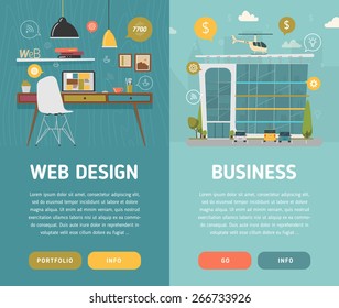 Web design workplace and business center vector illustration
