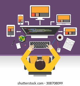 Web designer concept illustration.  Flat design illustration concepts for web designer, web development, web developer, responsive web design, programming,  programmer.
