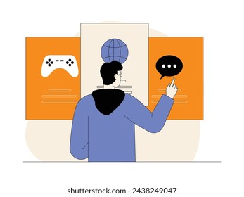 Web designer creates chat room for app and game development, vector illustration.