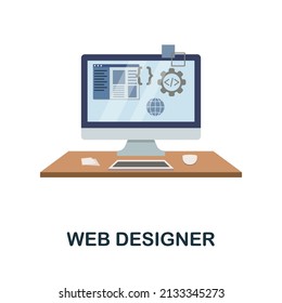 Web Designer flat icon. Colored element sign from creative professions collection. Flat Web Designer icon sign for web design, infographics and more.