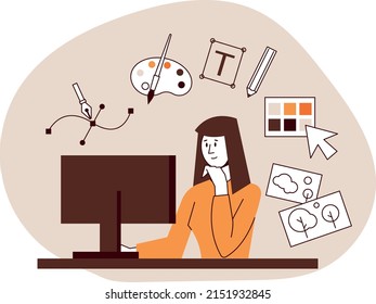 Web designer, illustrator at work. The concept of remote work.