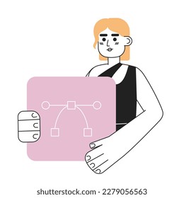 Web designer job line concept vector spot illustration. Editable 2D flat cartoon character on white for web design. Multimedia artist. Freelance career creative lineart idea for website, mobile, blog