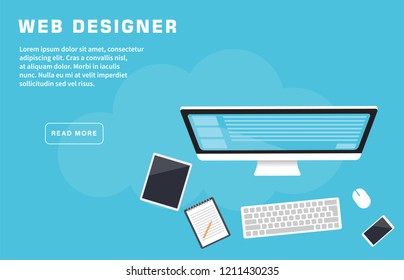 Web Designer Landing Page Template, Vector, EPS 10