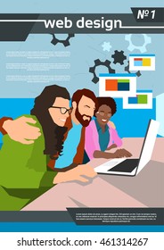 Web Designer Team Work Using Laptop Creative Process Flat Vector Illustration