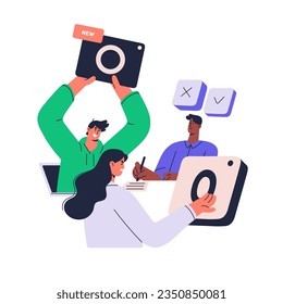 Web designer update uiux feature, concept. Bad management, team edit ui ux design of digital elements, testing new interface of software, program, app. Flat isolated illustration on white background