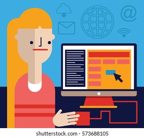 Web Designer works on her personal computer to create a web page