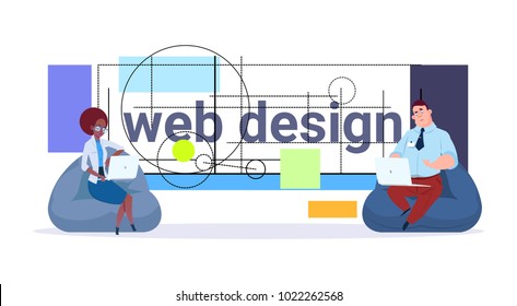 Web Designers Team Working And Programming Modern Business Project Graphic Design Developers Concept Flat Vector Illustration