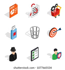 Web designing icons set. Isometric set of 9 web designing vector icons for web isolated on white background