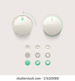 Web detailed UI elements design. Knob, switches and slider.