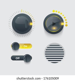 Web detailed UI elements design. Knob, switches and slider.