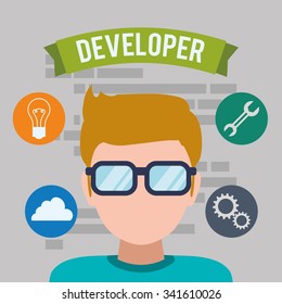 Web developer concept with technology icons design, vector illustration 10 eps graphic